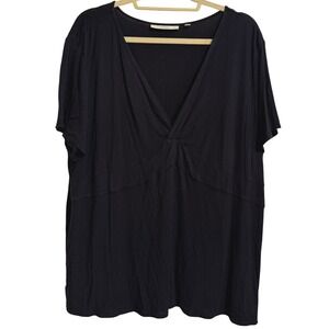 Sejour Womens 3X Black V-Neck‎ Twist Front Empire Waist Short Sleeve Top